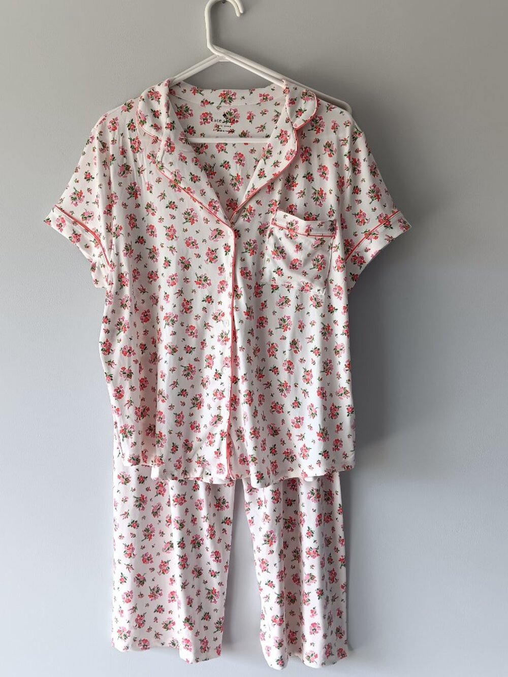 Kate Spade Short Sleeve Pajama Pant Set Floral Tulip Pink Green White Medium